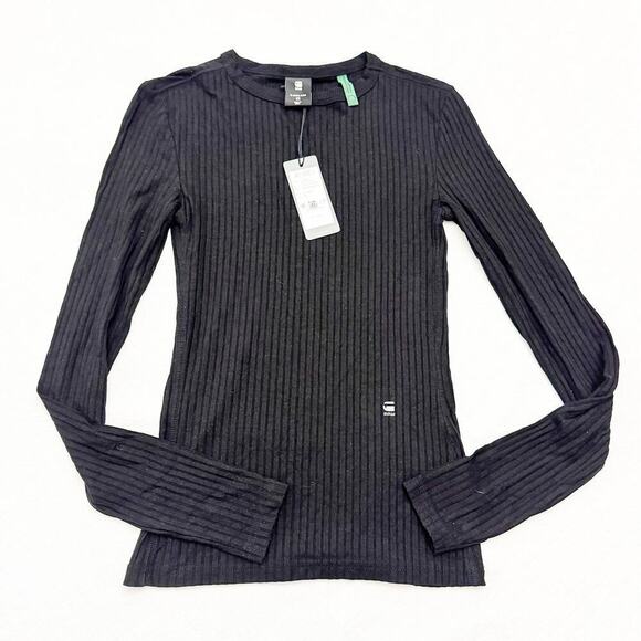 G-Star Raw Black Slim Ribbed Neck Long Sleeve Sweater Top Size XS NWT $49 - Picture 1 of 7